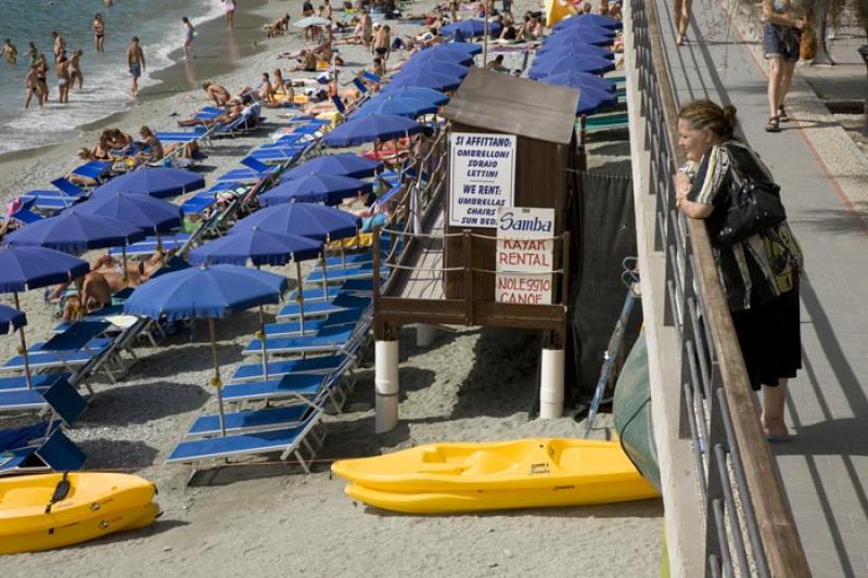 Playa de Monterosso, Cinque Terre, Liguria, Italy,...