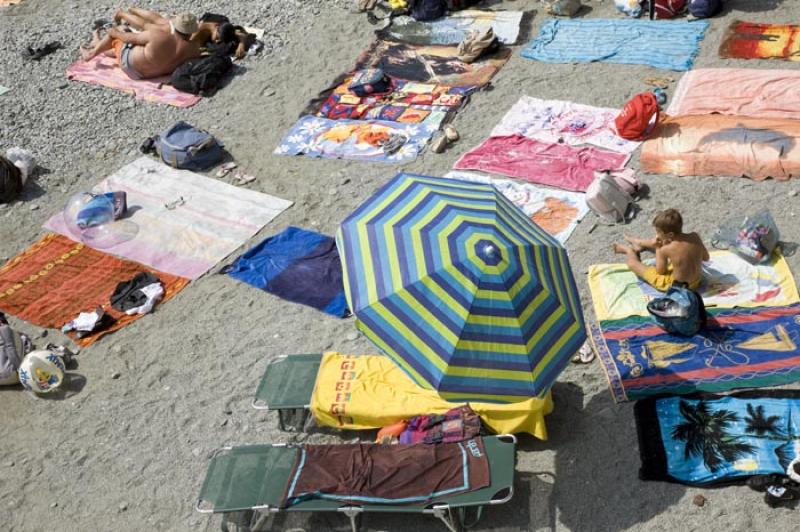 Playa de Monterosso, Cinque Terre, Liguria, Italy,...