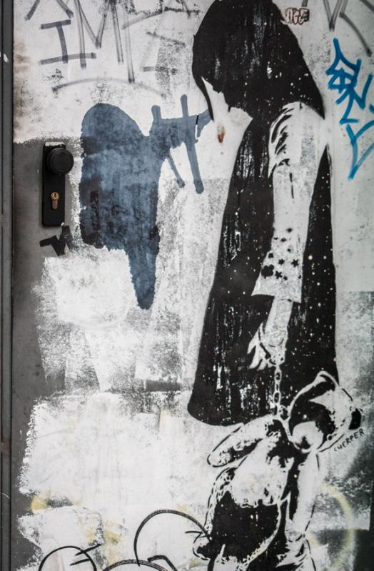 Stencil en las Calles de Barcelona, Cataluña, Esp...