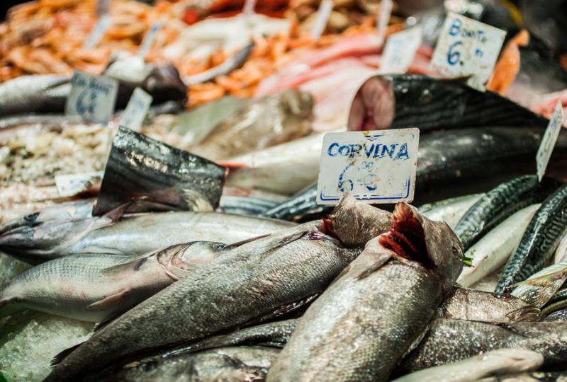 Venta de Corvina el Mercado de San Jose, La Boquer...