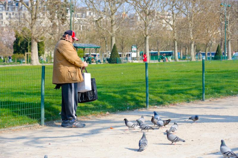 Hombre Alimentando las Aves, Campo de Marte, Paris...