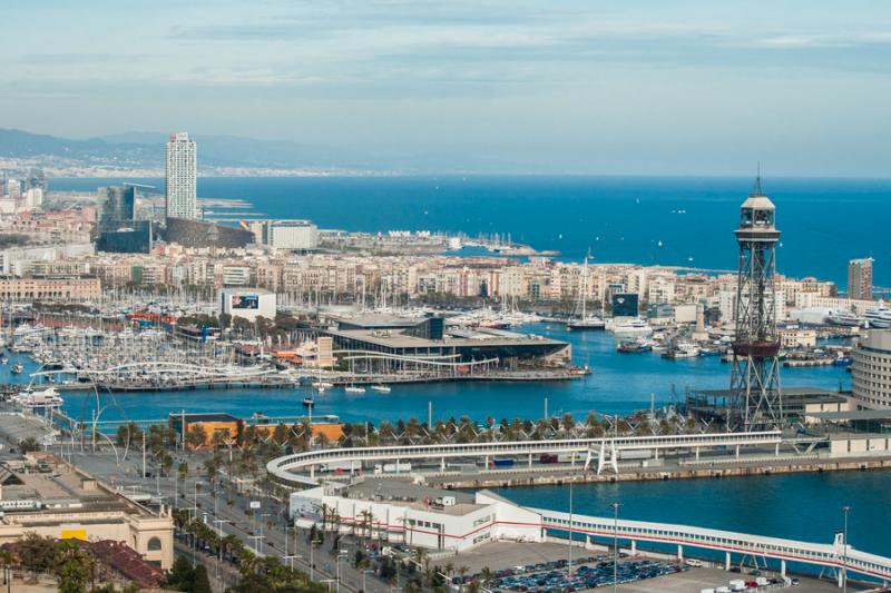 Puerto de Barcelona Desde Montjuic, Barcelona, Cat...