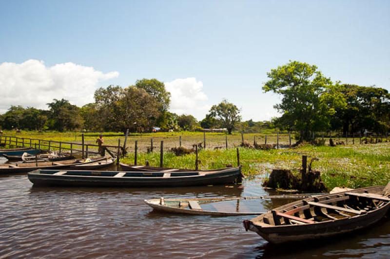 Canoas en el Lago de Maica, Santarem, Para, Brasil...