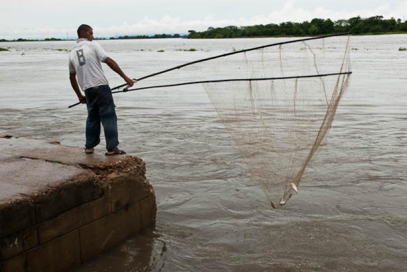 Pescador en Muelle de Magangue, Magangue, Bolivar,...