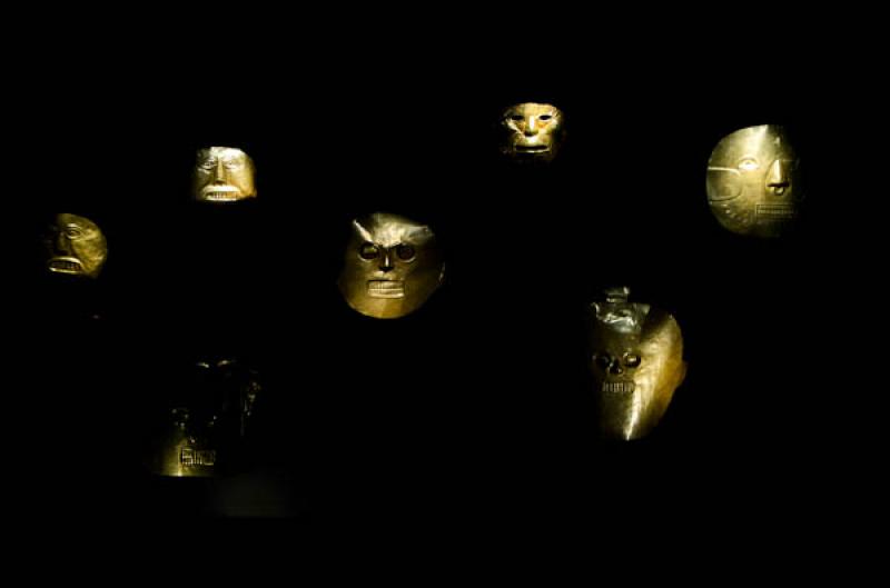 Mascaras Oro, Museo del Oro, Bogota, Cundinamarca,...