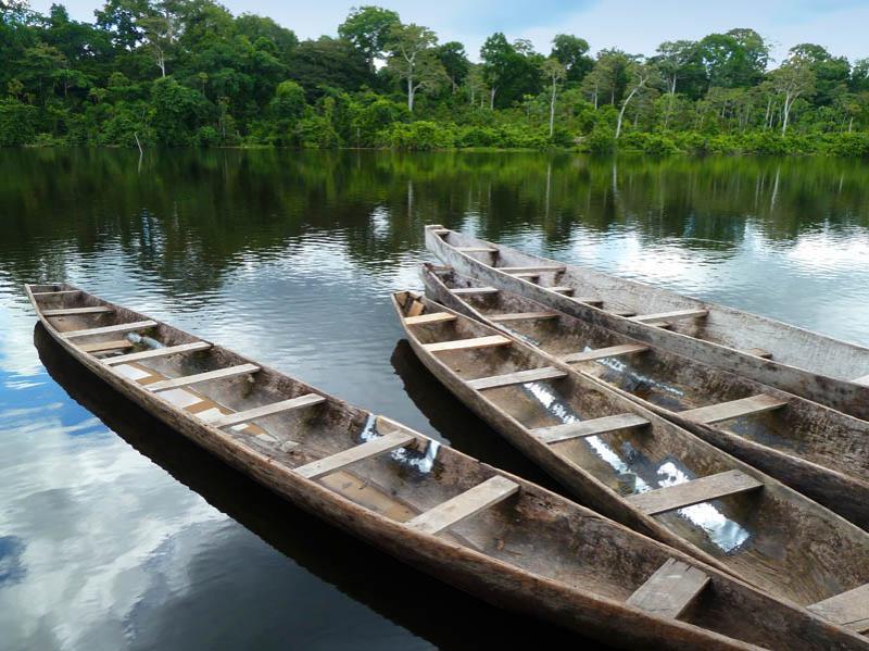 Canoas en el Rio Amazonas, Amazonas, Leticia, Colo...