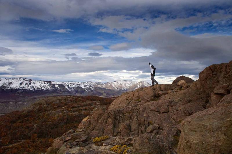 Alpinista en Chalten, Patagonia, Argentina, Sur Am...