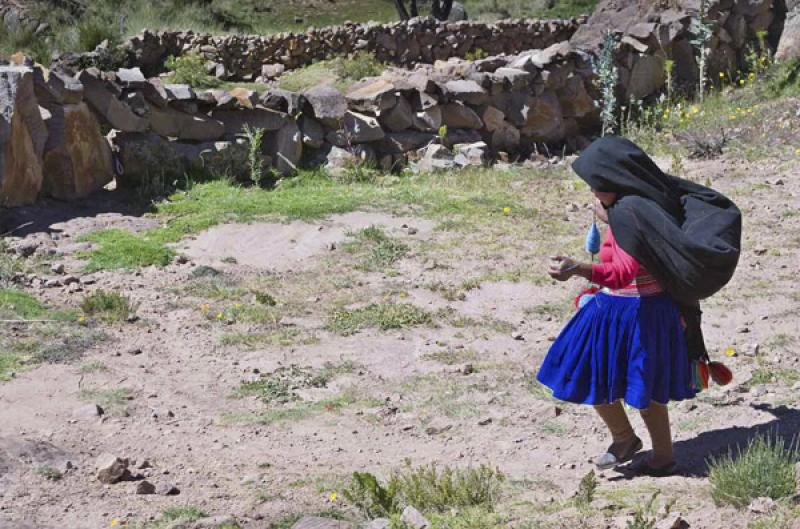 Indigena en el Campo, Puno, Peru, Lima, Sur Americ...