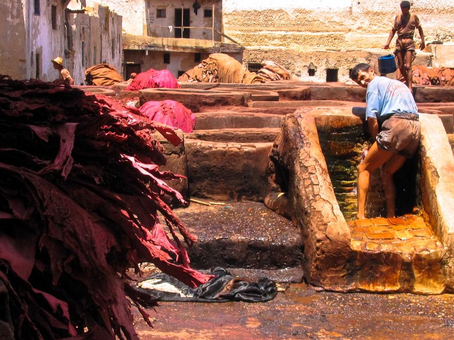 Teñidores de cuero en Fez, Marruecos