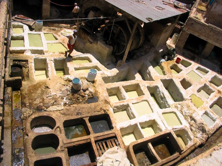 Teñidores de cuero en Fez, Marruecos