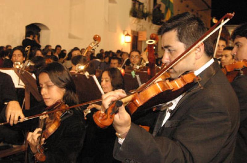 Musicos en la Procesion Semana Santa, Popayan, Cau...